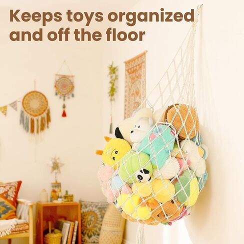 Stuffed Animal Storage Hammock Plushie Net 60-inch Stuffed Animal Net Corner for Kids' Wall Room Decor Hanging Toy Storage Plushie Net Organizer Holder Kids Baby Nursery Wall Bedroom Home Decor (L) in Kuwait