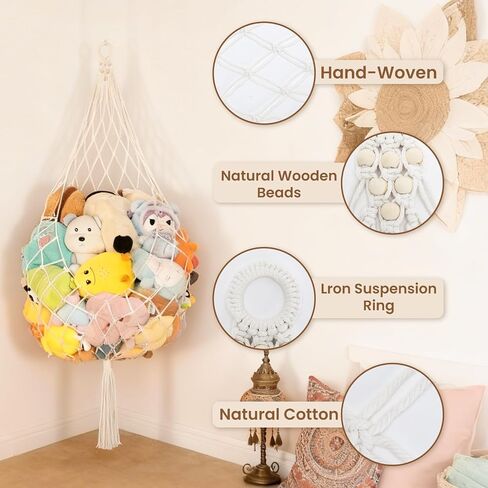 Stuffed Animal Storage Hammock Plushie Net 60-inch Stuffed Animal Net Corner for Kids' Wall Room Decor Hanging Toy Storage Plushie Net Organizer Holder Kids Baby Nursery Wall Bedroom Home Decor (L) in Kuwait