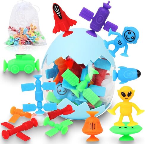 Suction Bath Toys for Kids, 18 Pcs Ocean Animal Suction Cup Toys with Eggshell & Bag, No Hole Mold Free Bath Toy, Sensory Window Building Toys for Toddlers Boys Girls 3 4 5 6 Year Old in Kuwait