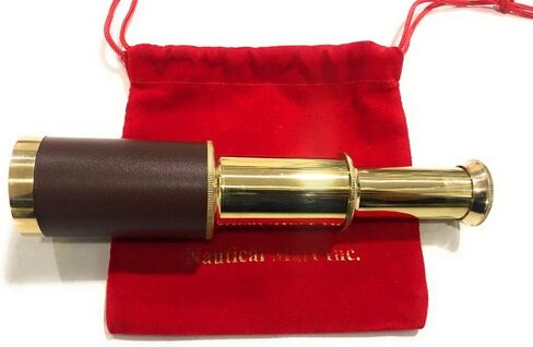 NauticalMart Brown Leather Bound Brass Telescope 6" with Velvet Case in Kuwait