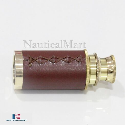 NauticalMart Brown Leather Bound Brass Telescope 6" with Velvet Case in Kuwait