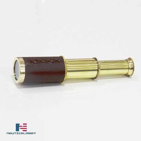 NauticalMart Brown Leather Bound Brass Telescope 6" with Velvet Case in Kuwait