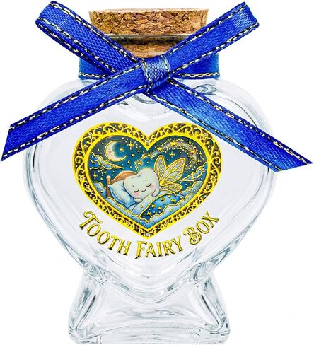 Tooth Fairy Box, Glass Tooth Holder for Kids Lost Teeth Keepsake | Glass jar with cork, 3.2"x2.5", baby gift, new parents, grandma, grandpa, stores baby teeth & first lost tooth in Kuwait