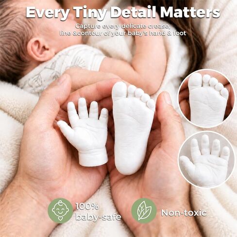 Baby Hand and Footprint Casting Kit, Newborn Hand & Foot Mold Keepsake Frame, Infant Handprint Footprint Gift for New Mom, Baby Shower Registry Gifts for Boys Girls, Mom to Be Gift, Newborn Memory Kit in Kuwait