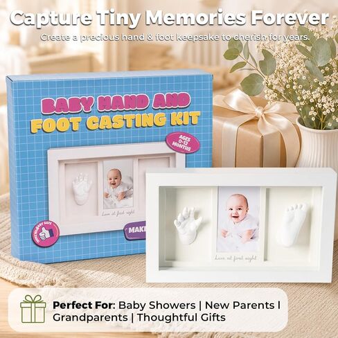 Baby Hand and Footprint Casting Kit, Newborn Hand & Foot Mold Keepsake Frame, Infant Handprint Footprint Gift for New Mom, Baby Shower Registry Gifts for Boys Girls, Mom to Be Gift, Newborn Memory Kit in Kuwait