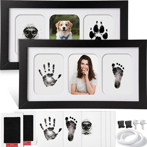Jetec 2 Set Hand and Footprint Kit Handprint Keepsake Frame Newborn Keepsake Frame Clean Mess-Free Ink Pads with Wooden Frames Nursery Decor Newborn Gift (Black) in Kuwait