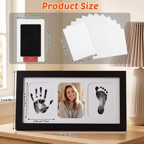 Jetec 2 Set Hand and Footprint Kit Handprint Keepsake Frame Newborn Keepsake Frame Clean Mess-Free Ink Pads with Wooden Frames Nursery Decor Newborn Gift (Black) in Kuwait