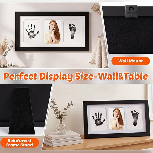 Jetec 2 Set Hand and Footprint Kit Handprint Keepsake Frame Newborn Keepsake Frame Clean Mess-Free Ink Pads with Wooden Frames Nursery Decor Newborn Gift (Black) in Kuwait