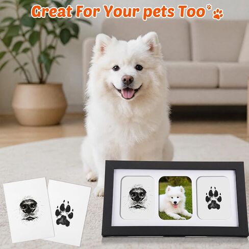 Jetec 2 Set Hand and Footprint Kit Handprint Keepsake Frame Newborn Keepsake Frame Clean Mess-Free Ink Pads with Wooden Frames Nursery Decor Newborn Gift (Black) in Kuwait