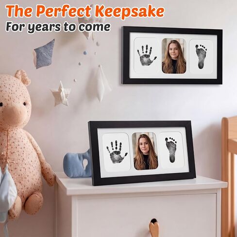 Jetec 2 Set Hand and Footprint Kit Handprint Keepsake Frame Newborn Keepsake Frame Clean Mess-Free Ink Pads with Wooden Frames Nursery Decor Newborn Gift (Black) in Kuwait