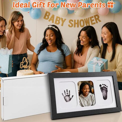 Jetec 2 Set Hand and Footprint Kit Handprint Keepsake Frame Newborn Keepsake Frame Clean Mess-Free Ink Pads with Wooden Frames Nursery Decor Newborn Gift (Black) in Kuwait