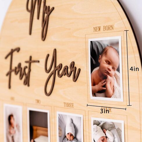 My First Year Wooden Photo Frame | Natural Wood 12 Months Milestone Photo Board|Newborn Keepsake & Nursery Decor|Baby Shower/1st Birthday Party Supplies in Kuwait