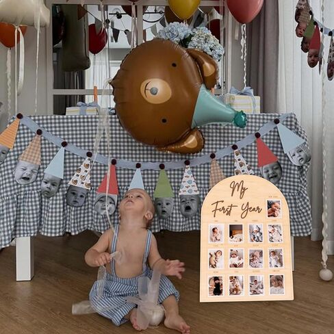 My First Year Wooden Photo Frame | Natural Wood 12 Months Milestone Photo Board|Newborn Keepsake & Nursery Decor|Baby Shower/1st Birthday Party Supplies in Kuwait