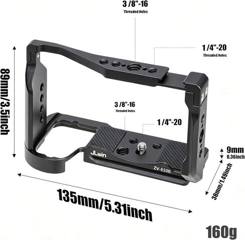 Camera Cage for Sony ZV-E10 II,Protective Camera Rig Frame with Cold Shoe Mount,Multiple 1/4" & 3/8" Thread Holes,Built-in Quick Release Base for Arca-Swiss in Kuwait
