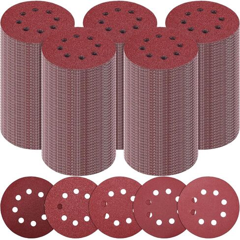 500 Pcs 5 Inch 8 Hole Sanding Discs Round Hook and Loop Sandpaper Grits Sandpaper for Random Orbital Sander for Wood Sanding Automotive Wood Metal Polishing(60/80/120/220/320,Red) in Kuwait