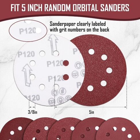 500 Pcs 5 Inch 8 Hole Sanding Discs Round Hook and Loop Sandpaper Grits Sandpaper for Random Orbital Sander for Wood Sanding Automotive Wood Metal Polishing(60/80/120/220/320,Red) in Kuwait