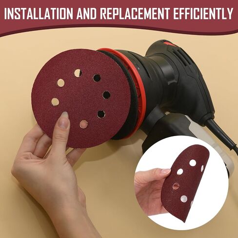 500 Pcs 5 Inch 8 Hole Sanding Discs Round Hook and Loop Sandpaper Grits Sandpaper for Random Orbital Sander for Wood Sanding Automotive Wood Metal Polishing(60/80/120/220/320,Red) in Kuwait