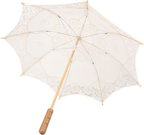 Pssopp Bridal Lace Parasol Umbrella, Vintage Wedding Lace Canopy Wooden Handle for Wedding Parties Photography Decoration in Kuwait