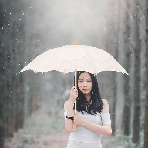 Pssopp Bridal Lace Parasol Umbrella, Vintage Wedding Lace Canopy Wooden Handle for Wedding Parties Photography Decoration in Kuwait