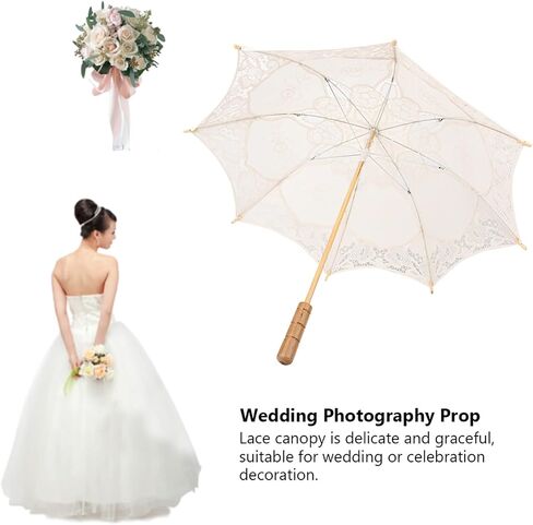 Pssopp Bridal Lace Parasol Umbrella, Vintage Wedding Lace Canopy Wooden Handle for Wedding Parties Photography Decoration in Kuwait