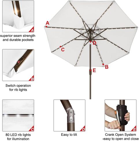 EliteShade 1 Set of 9ft Umbrella with Lights (White) & Hitch Mount Umbrella Holder in Kuwait
