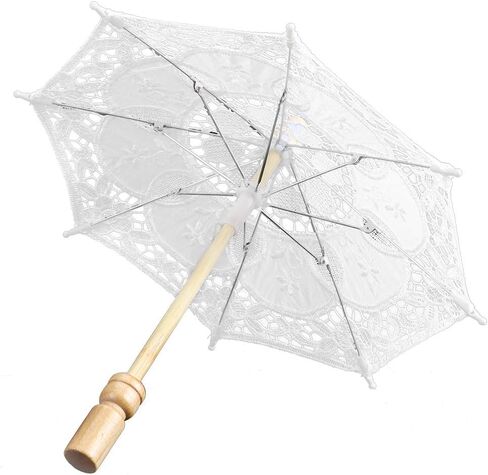 Aramox Beautiful Lace Umbrella Handmade Bridal Umbrella 10 X 11.4in Wooden Handle Lace Canopy for Wedding Decoration Stage Performance Photography Women in Kuwait