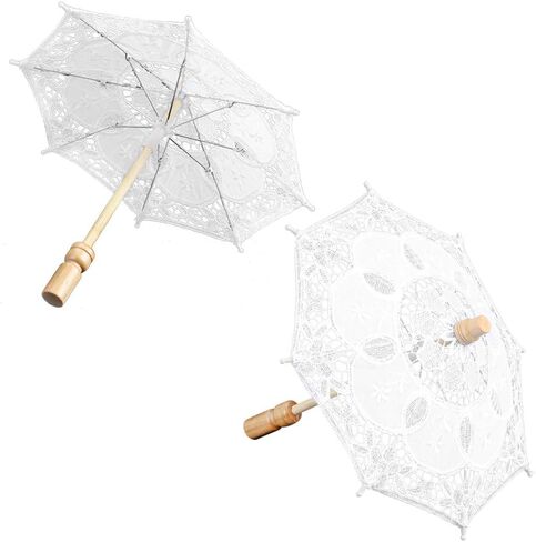 Aramox Beautiful Lace Umbrella Handmade Bridal Umbrella 10 X 11.4in Wooden Handle Lace Canopy for Wedding Decoration Stage Performance Photography Women in Kuwait