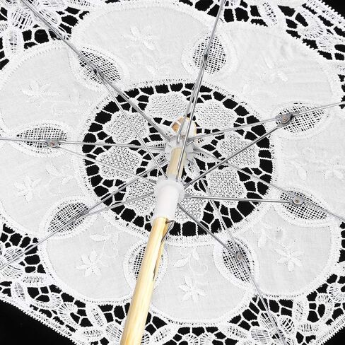 Aramox Beautiful Lace Umbrella Handmade Bridal Umbrella 10 X 11.4in Wooden Handle Lace Canopy for Wedding Decoration Stage Performance Photography Women in Kuwait
