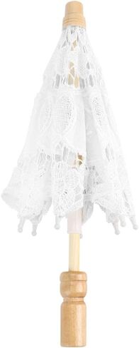 Aramox Beautiful Lace Umbrella Handmade Bridal Umbrella 10 X 11.4in Wooden Handle Lace Canopy for Wedding Decoration Stage Performance Photography Women in Kuwait