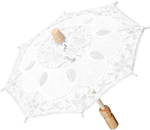Aramox Beautiful Lace Umbrella Handmade Bridal Umbrella 10 X 11.4in Wooden Handle Lace Canopy for Wedding Decoration Stage Performance Photography Women in Kuwait