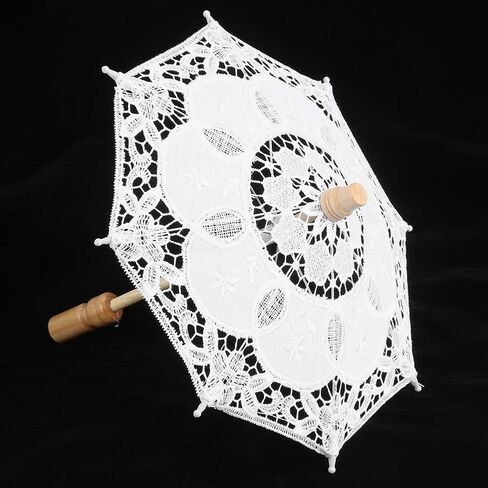 Aramox Beautiful Lace Umbrella Handmade Bridal Umbrella 10 X 11.4in Wooden Handle Lace Canopy for Wedding Decoration Stage Performance Photography Women in Kuwait
