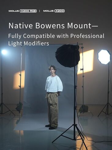 ZHIYUN MOLUS X200 RGB 200W COB Video Light, Bowens Mount, Standard Kit | 200W Full-Color RGB, 2500K-10000K CCT, CRI 95/TLCI 97, 15 eEffects, 810g Body, Native Bowens Mount and App Control in Kuwait