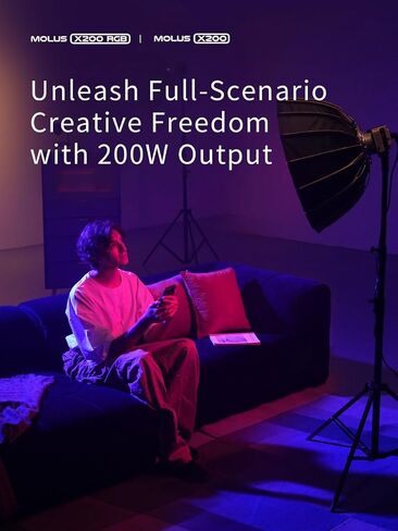 ZHIYUN MOLUS X200 RGB 200W COB Video Light, Bowens Mount, Standard Kit | 200W Full-Color RGB, 2500K-10000K CCT, CRI 95/TLCI 97, 15 eEffects, 810g Body, Native Bowens Mount and App Control in Kuwait