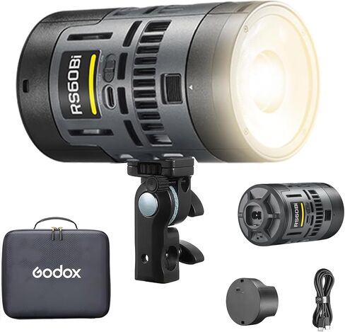 Godox RS60BI LED Video Light,Mini Size 60W Power,CCT/HSI/RGBW/FX Mode,with Detachable Battery,Support E27 Socket/USB/NPF/V-Mount Battery Power for Photographers,Filmmakers,Studios in Kuwait