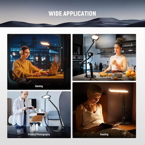 NEEWER Basics 16W Desktop LED Lamp for Home Office Video Conference Reading Lighting, Eye Caring Foldable Double Sided Dimmable Touch Ring Light with Desk Stand Memory Timer 5 Color Modes CRI95, FR16 in Kuwait