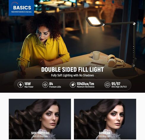 NEEWER Basics 16W Desktop LED Lamp for Home Office Video Conference Reading Lighting, Eye Caring Foldable Double Sided Dimmable Touch Ring Light with Desk Stand Memory Timer 5 Color Modes CRI95, FR16 in Kuwait