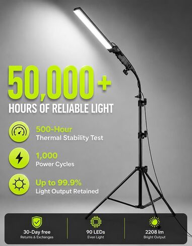 Photography Lighting Kit with Stand & Flexible Soft Tube - 180° Adjustable LED Studio Fill Light, 2M Tripod Stand, 5500K Daylight for Barber, Tattoo, Makeup & Content Creator Photo Video Lighting in Kuwait