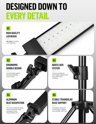 Photography Lighting Kit with Stand & Flexible Soft Tube - 180° Adjustable LED Studio Fill Light, 2M Tripod Stand, 5500K Daylight for Barber, Tattoo, Makeup & Content Creator Photo Video Lighting in Kuwait