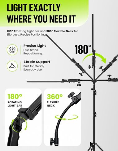Photography Lighting Kit with Stand & Flexible Soft Tube - 180° Adjustable LED Studio Fill Light, 2M Tripod Stand, 5500K Daylight for Barber, Tattoo, Makeup & Content Creator Photo Video Lighting in Kuwait