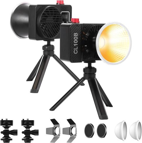 GVM 100W LED Video Light, 2 Packs Portable Photography Continuous Lighting Kit with Bluetooth Control, 2700K~6800K, 18500 Lux @1m, Mini COB Handheld Spotlight for Video, Portrait and YouTube Shooting in Kuwait