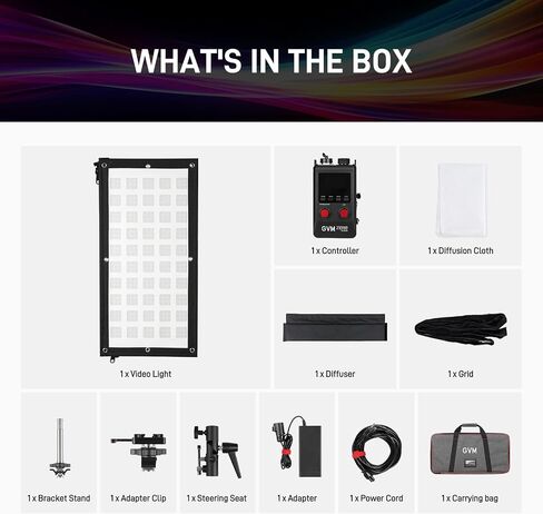 GVM ZipTile Z150B Bi-Color Flexible LED Video Light 2700K~6800K, 15500 lux/m 150W Output Panel Light, 12 Lighting FX with Honeycomb Grid Soft Box, Support App Control for Studio Photography Lighting in Kuwait