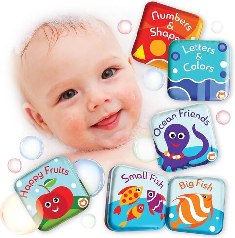 Floating Baby Bath Books Set of 4 - Bath Books for Babies, Infants - Waterproof, Mold-Free Bath Toys for Learning & Early Education (Fruit, Ocean, ABC, Numbers Books) in Kuwait