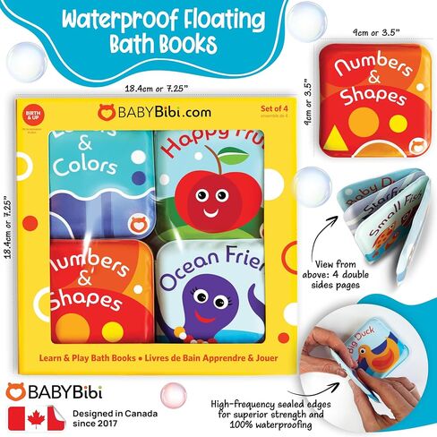 Floating Baby Bath Books Set of 4 - Bath Books for Babies, Infants - Waterproof, Mold-Free Bath Toys for Learning & Early Education (Fruit, Ocean, ABC, Numbers Books) in Kuwait