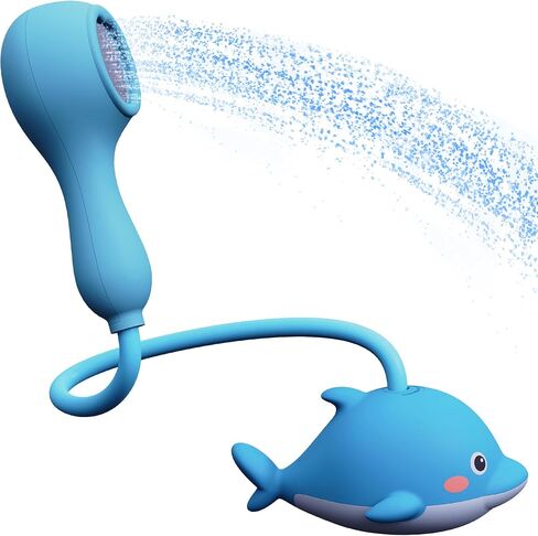Rechargeable Baby Bath Shower Head for Bathtub - Kids Toddler Sprayer Showerhead Toys with Hose & Easy Water Flow Control - Dolphin Toy Sprayer for Babies Babybath Tub in Kuwait