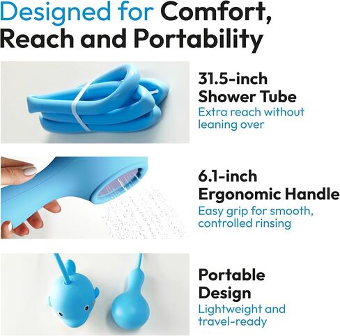 Rechargeable Baby Bath Shower Head for Bathtub - Kids Toddler Sprayer Showerhead Toys with Hose & Easy Water Flow Control - Dolphin Toy Sprayer for Babies Babybath Tub in Kuwait