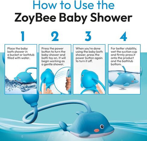 Rechargeable Baby Bath Shower Head for Bathtub - Kids Toddler Sprayer Showerhead Toys with Hose & Easy Water Flow Control - Dolphin Toy Sprayer for Babies Babybath Tub in Kuwait