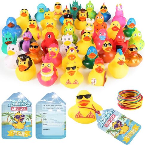 110 Pieces Rubber Ducks for Cruise Ships Hiding with Tags Kits | Includes 35Pcs Cruising Duck 35 Cruising Ducks Tags 40 Rubber Bands for Cruise Ship Duck Ducking Essentials in Kuwait