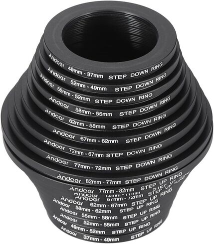 Andoer® 18pcs Step Up/Step Down Lens Filter 37 49 52 55 58 62 67 72 77 82mm Metal Adapter Ring Kit in Kuwait