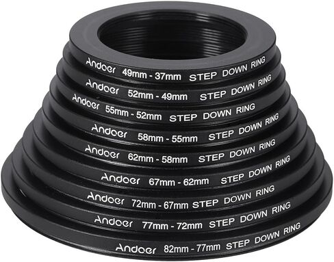 Andoer® 18pcs Step Up/Step Down Lens Filter 37 49 52 55 58 62 67 72 77 82mm Metal Adapter Ring Kit in Kuwait