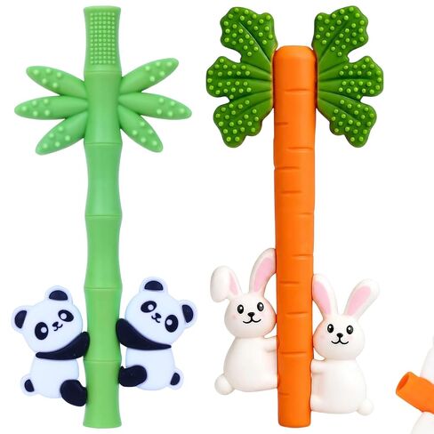 Baby Teether Toy Chew Toys Silicone Panda Bamboo Teething Toy for Baby 3-24 Months, Hollow Tube Teethers for Sucking Needs, Teething Relief for Infants, BPA Free in Kuwait